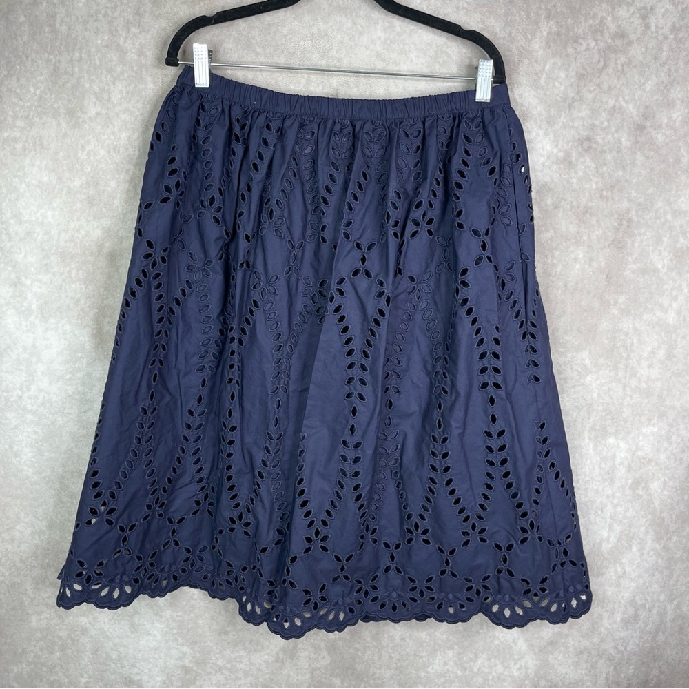 Frank & Eileen Grace Eyelet Midi Skirt In Navy Blue‎ Women's Size L - Picture 5 of 10